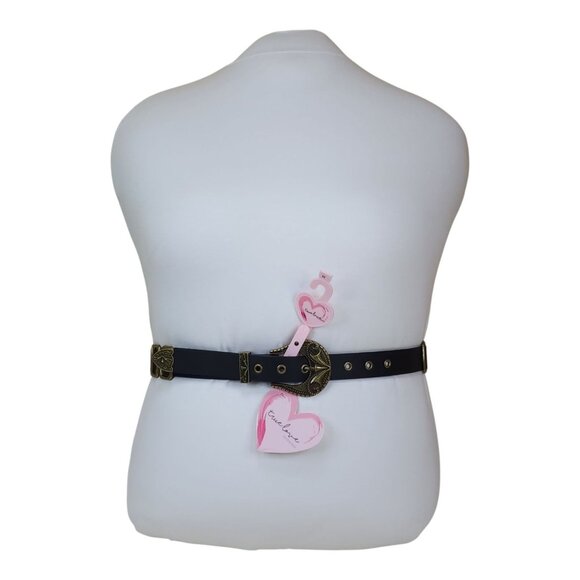 True Love Accessories Black Belt Brass Accents With Heart Buckle Medium 42 1/2" - Picture 11 of 11